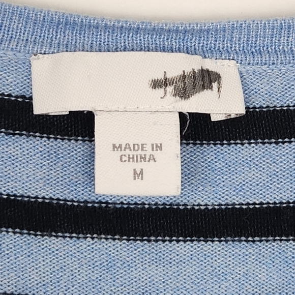 J. Jill Cotton Blend Long Sleeve Blue Striped Crewneck Cardigan Sweater Size M - Picture 6 of 9